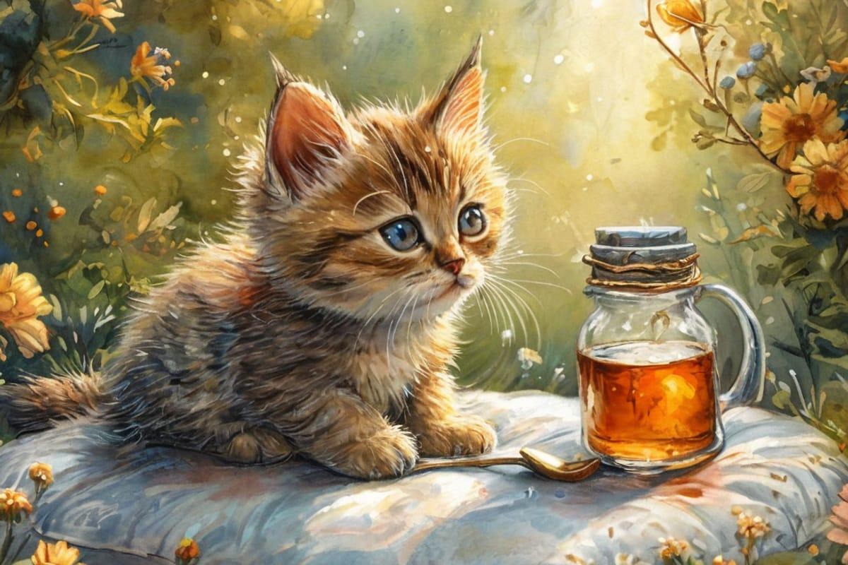 Синяя шерстинка и котёнок — иллюстрация к сказке