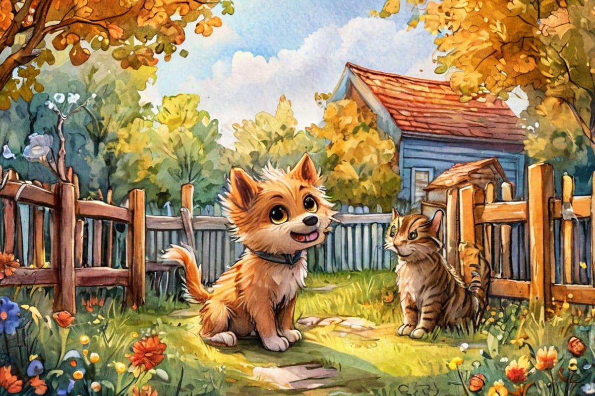 Кнопыш и гавкающий кот — иллюстрация к сказке