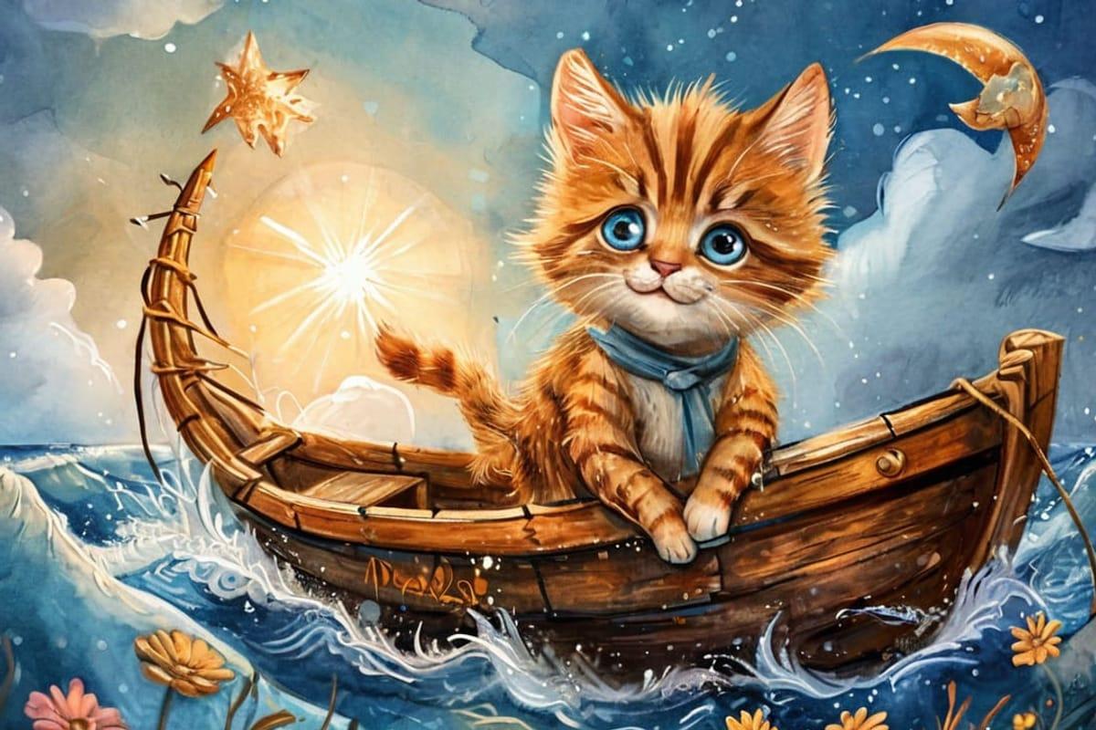 Иллюстрация к сказке «Бриз и дорога из звёзд»: котёнок-мореход Бриз
