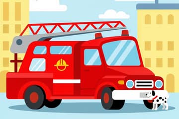 Красная пожарная машина с лестницей и далматинец
